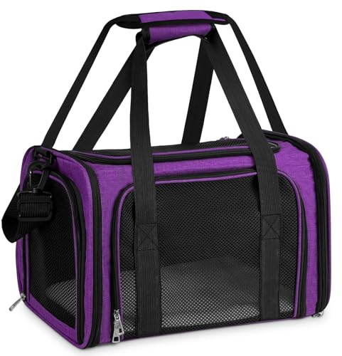 TOFFCAEA Transporttasche für Katze Hund, Hundetransportbox, Faltbare Katzentransportbox, Tragbar, 5kg Katzen Hunde Tragebox, für Kleine Hunde, Katzen (Lila, L 43 x B 28 x H 28 cm)