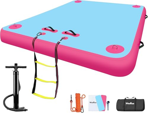 Wauffua Inflatable Floating Dock for Lakes, Non-Slip Air Dock Platform with Portable Carrying Bag and Ladder, Thick Lake Floats for Adults, Floating Platform Island for Pool Beach Ocean