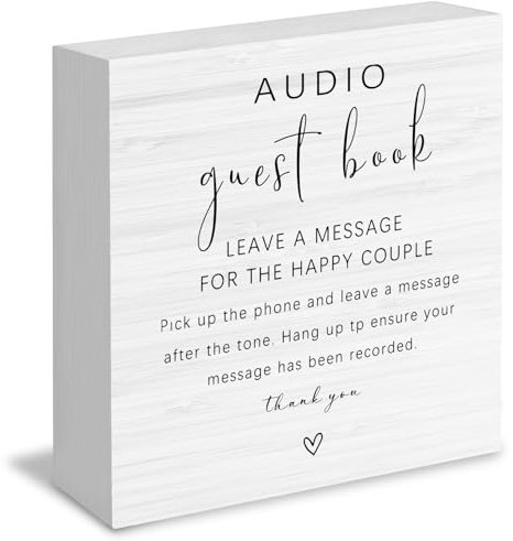 Audio Guestbook Wooden Box Sign,Audio Guestbook Sign for Wedding,Wedding Table Decorations,Wedding Telephone Phone Audio Message Guest Book Wood Signs for Wedding Table Decor,5x5 Inch