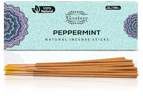 Peppermint Incense Sticks 100 gm Pack, Charcoal Free - 100% Natural,Organic Non Toxic Insence Sticks, Inscents Made with Flowers, Meditation Gifts for Spiritual Cleansing, Relaxation