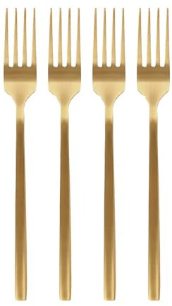 Argon Tableware 4 Stainless Steel Dinner Forks – 19.5cm Gold Finish Modern Cutlery Set for Dining & Entertaining – Stylish Dishwasher Safe Tableware