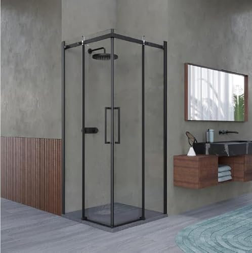 Box doccia angolare 80x100 cm con ante scorrevoli in cristallo temperato 8 mm H 200 cm CLARA Nero Opaco
