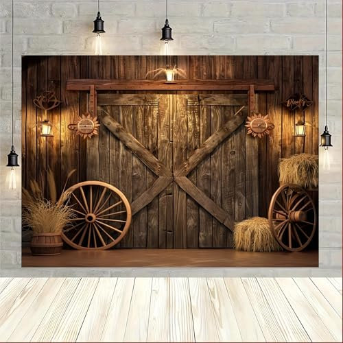 Western Cowboy-themed polyester background - vintage barn door and log cabin designs, party, and birthday decorations 240X180cm