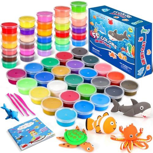 QMAY 55 Colors Air Dry Clay Kit – Ultra Light Modeling Clay for Kids | DIY Craft Dough with Tools, No-Sticky, Creative Art Supplies for Boys & Girls for Birthday Christmas