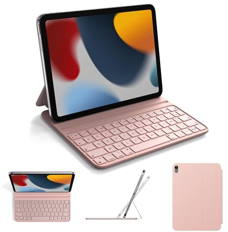 pankeybd Étui Folio Clavier pour iPad A16 2025 11 EME génération et iPad 10 EME génération 2022,Smart Folio,Ultra-Mince,Connexion magnétique,AZERTY, Rose