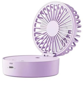 Ventilatore verticale viola da 5000 mAh, 3 in 1, pieghevole, piccolo, rotazione di 110° verso l'alto e verso il basso, lampada colorata resistente all'umidità da 19 ml. Compatibile con lo stile person