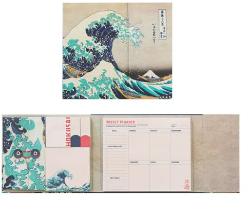 Grupo Erik Hokusai Wochenplaner Haftnotizen Geschenke Einschulung | Notizzettel Block für To Do Liste Einkaufszettel - Undatierten Wochenplaner Notizblock Block Buch Merch Schulsachen