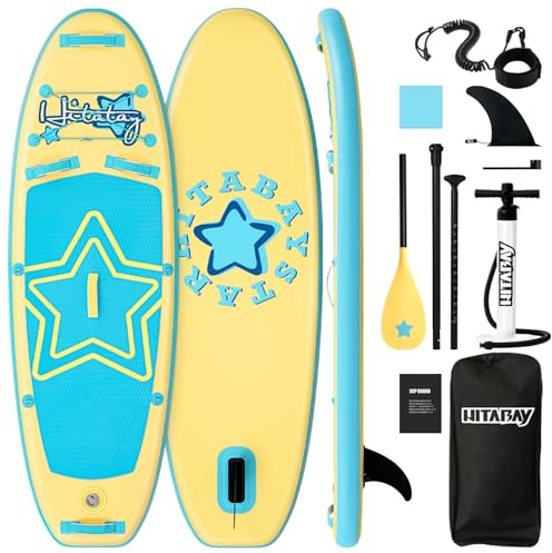 Paddle Gonflable Adulte et Enfant avec Accessoires Complets, Planche de Stand Up Paddle Gonflable, Capacité 150kg Sup (Jaune 244)