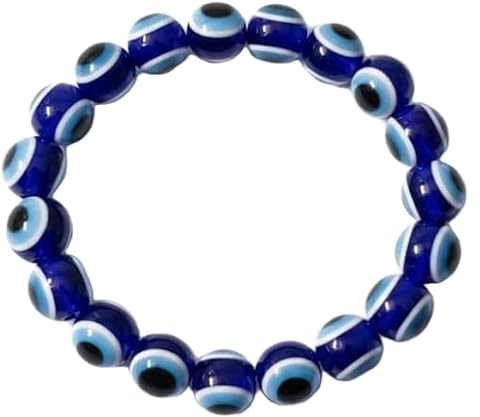 OUTLETISSIMO Bracelet homme femme perles oeil grec bleu - élastique anti-stress porte bonheur ET262