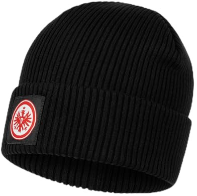 Eintracht Frankfurt Beanie Logo rot, Schwarze Wintermütze mit Eintracht Logo