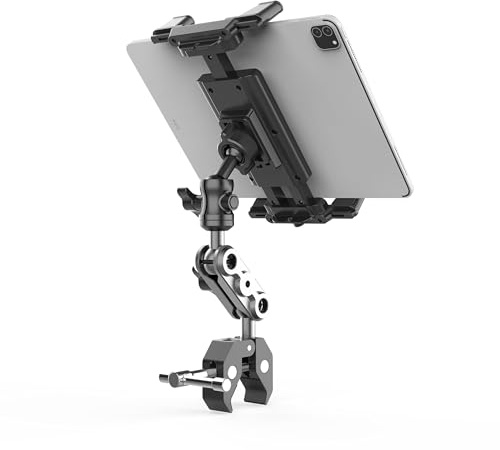Lupholue Supporto universale per tablet tapis roulant, cyclette, passeggino, sedia a rotelle, carrello da golf, morsetto regolabile a 360°, per iPad, iPhone, smartphone e tablet da 12 a 25 cm