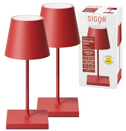 SIGOR Nuindie 2.0 mini Akku-Tischlampe, 2er-Set, feuerrot