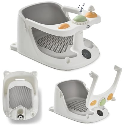 MS BabyWorld Asiento infantil de Ducha para Bebe Antideslizante para niños con TEMPERATURA de 6 a 24 meses, Silla para Bañera o Ducha con Barra para una facil colocacion del bebe (Verde) (Gris)