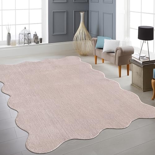 Teppich-Traum Teppich Modern Waschbar Uni Wellenform Blush Rosa 160x220 cm | Kuschelig-weich, bis 30 °C waschbar, pflegeleicht, rutschfest, robust, saugrobotergeeignet, Schlaf- & Kinderzimmer