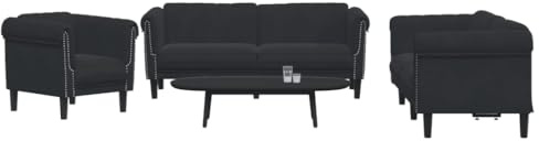 Teenpull 3-TLG. Sofagarnitur Schwarz Samt, Wohnzimmer Möbel Set mit Sessel, 2er- & 3er-Sofa, Bequeme Polsterung, Stabile Holzbeine, Modernes Design für Zuhause
