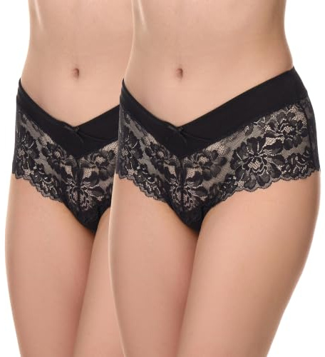Merry Style Damen Hipster Hot Pants aus Baumwolle mit floraler Spitze atmungsaktive Unterhose mit V-Front Damen Unterwäsche MSGAB155