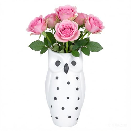 Healeved Blumenvase Eule aus Keramik Weiß Vintage Blumenarrangement Vase für Büro Zuhause Dekoratives Desktop Ornament Langlebiger Blumenhalter für Getrocknete Blumen