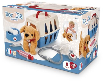 Ecoiffier Tierarztkoffer für Kinder, 24 cm – Hund aus Plüsch und Pflegezubehör inklusive – Nachahmungsspiel – ab 18 Monaten – Spielzeug für Kinder – 273
