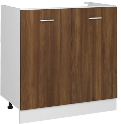 HFXHIJXQ Lyon 80×46×81.5 cm braun Eiche Spülenschrank 2-Türen Küchenunterschrank Vorratsschrank einfacher Aufbau
