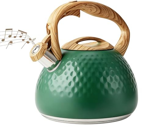 Stove Top Kettle, 3L Stainless Steel Whistling Kettle with Wood Handle | Induction Compatible, Fast Boil, Rust-Proof, 3L, for Tea and Coffee, Gas Hob, Camping, Family Use