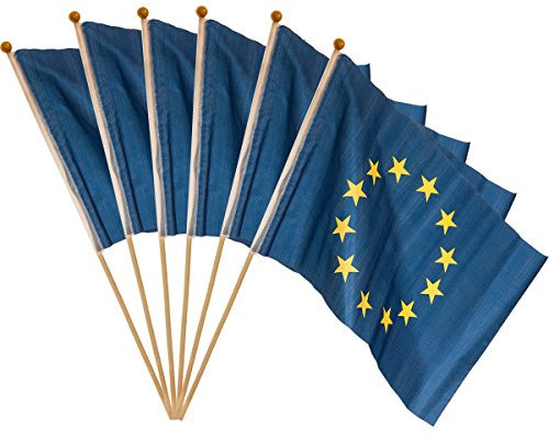MC-TREND® 6er Set Europa Fahne mit Stab 45x30cm Flagge Europe europäische Union EU Sterne (30 x 45 cm 6 Stück)