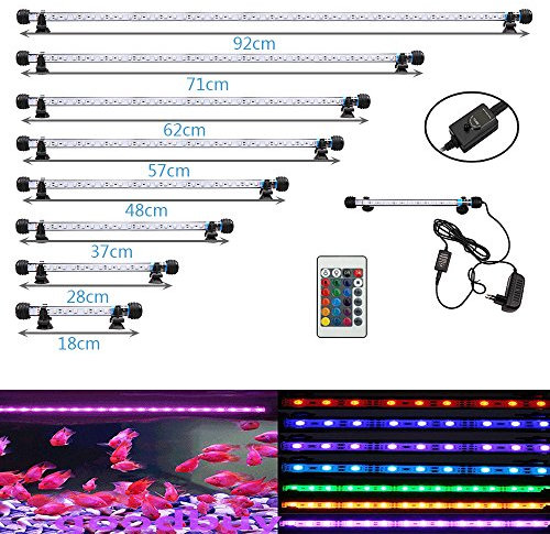 VARMHUS 18-92cm LED Aquarium-Licht Unterwasser BeleuchtungAufsatzleuchte IP68 Abdeckung Wasserdicht LED Lampe Stecker EU für Fisch Tank mit Fernbedienung RGB Farbwechsel (1.8 * 28cm, RGB)