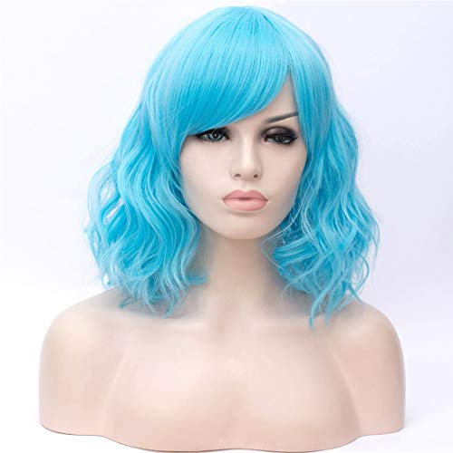 ATAYOU Kurze blaue Bob Perücke Frauen Blau gelockt gewellt Halloween Karneval Cosplay Perücke Kurze Synthetik Party Perücke