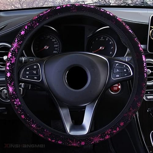 Istn Auto Lenkradabdeckung Glänzende Schneeflocke 4 Farben Anti-Slip Niedlich Für 15 Zoll Frauen Rosa
