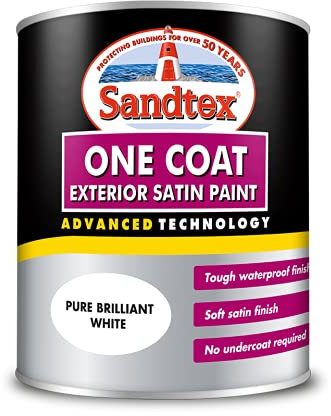 Sandtex One Coat Exterior Satin Paint 750ml Brilliant White