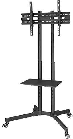 Hama TV-Wagen Trolley (fahrbarer TV-Ständer für 32-70 Zoll, neigbar, höhenverstellbar, Mobile TV-Halterung mit feststellbaren Rollen, HiFi-Regal, VESA-kompatibler Bodenständer) schwarz