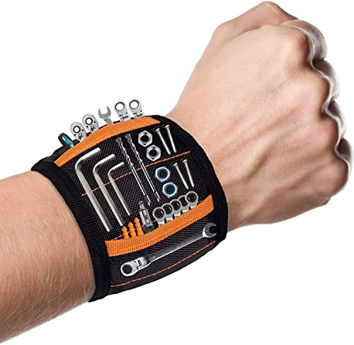 Flybiz Bracciale Magnetico - Polsiera Magnetica con 15 Magneti Robusti per Fissaggio di Viti, Chiodi, Punte da Trapano, Attrezzi Magnetici, Cintura Porta Attrezzi, Regalo Uomo, Regalo Natale