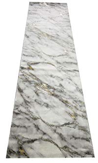 Teppich-Traum Kurzflor Teppich Marmor Grau Gold 80x300 cm | Pflegeleicht, schmutzabweisend, strapazierfähig, allergikerfreundlich, seitlich gekettelt, OEKO-TEX geprüft, 12 mm Flor