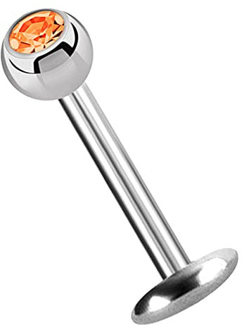 Modern Nature Piercing-Schmuck Titan Labret Lippenstecker 4 mm Platte in 1,2 x 5 mm + Kugel mit Stein in orange