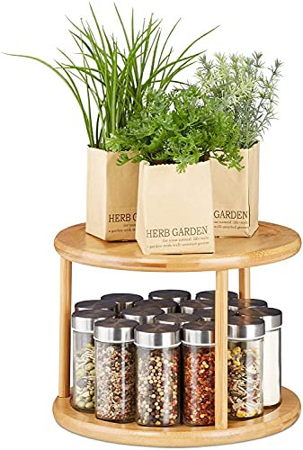 Vencier 2-Tier Lazy Susan Bamboo Revolving Spice Rack Condiment Holder for Kitchen Pantry Bathroom