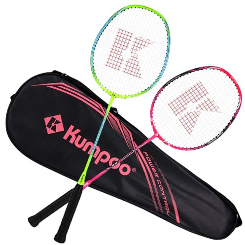 KUMPOO Professionelle Badmintonschläger 2er Set, leichte Badmintonschläger für Training Unterhaltung, High Tension String Vollcarbon Fiber Schaft Badmintonschläger Set mit Abdecktasche