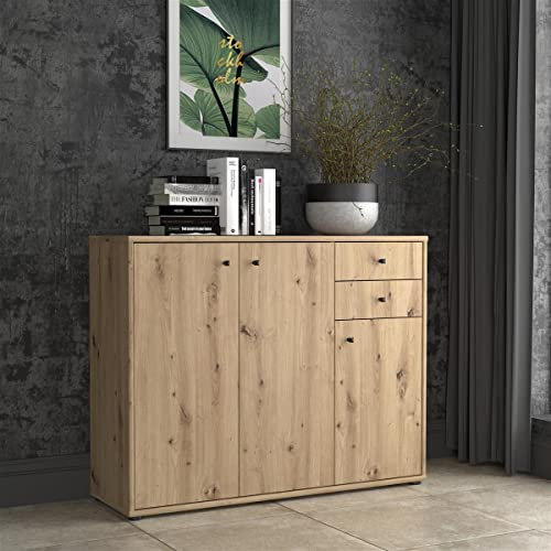 möbelando Kommode Holzschrank Schrank Anrichte Beistellschrank Standschrank Tembi IV Artisan Eiche