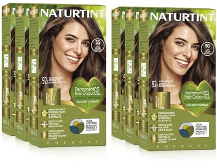NATURTINT (SIX PACK) Permanent Hair Colour 5G Light Golden Chestnut | Ammonia Free | Vegan | 100% Grey Coverage | Long Lasting Results