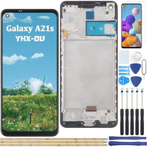YHX-OU 6.5'' LCD-Bildschirm Display für Samsung Galaxy A21S A217 SM-A217F Touchscreen mit Installationswerkzeug + 1 Stück A21s Schutzfolie (Schwarz + Rahmen)