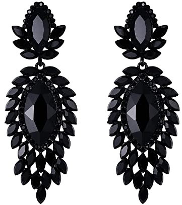 EVER FAITH Ohrringe Österreichisches Kristall Braut Modeschmuck Marquise Tropfen Art Deco Kronleuchter lange Ohrstecker Schwarz