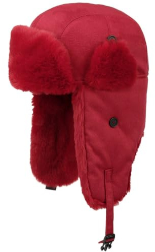 Seeberger Finola Fliegermütze Pilotenmütze Wintermütze Lapeer Damen - mit Ohrenklappen, Futter Herbst-Winter Winter - M (56-57 cm) rot