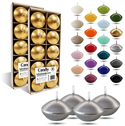 CANDLY HANDMADE© 10x Schwimmkerzen Premium Ø 45mm | Geburstag & Namenstag, Hochzeit, Hochzeitsempfang, Valentinstag, Ostern, Weihnachten, Elegante Haus Dekoration, Candles, Kerzen für Damen (Silber)