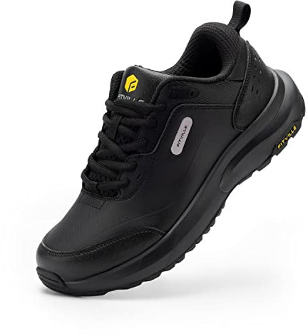 FitVille Mens Extra Wide Fit Walking Hiking Shoes Lightweight Casual Trainers Non-Slip Sneakers for Outdoor Trekking Camping Climbing, Black, 10 UK Wide