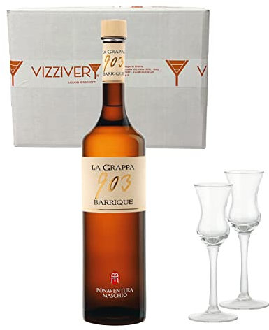BONAVENTURA MASCHIO 903 Barrique La Grappa 40% Vol. 70 cl - Grappa Barricata con 2 Bicchieri da Grappa Originali