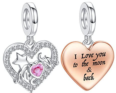 NINGAN Ich liebe Mama Herz Anhänger 925 Sterling Silber Stern Mond Anhänger Geschenk für Mama Geeignet für Damen Armband Halskette