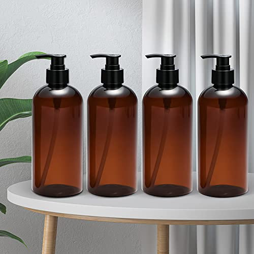 DOUSELLA 4 Stück 500ml Pumpspender Braun Kunstoff Seifenspender Leere Lotionspender Shampoo Flaschen zum befüllen Duschgelspender Plastik Shampoo Spender nachfüllbare Pumpflaschen für Lotionen Shampoo
