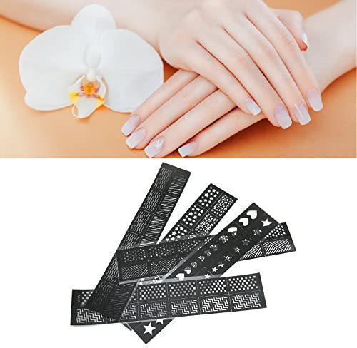 5 Sheets Nail Stencils, Nail Art Printing Template with Different Patterns Hollow Out Nail Decals Stamping Stencil Plates for DIY Stencil Tool Nail Designs Decorations