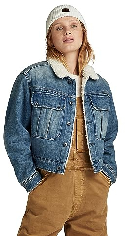 G-STAR RAW Damen Short Sherpa Denim jacket Wmn, Blau (antique faded blue agave D23686-D436-G129), L