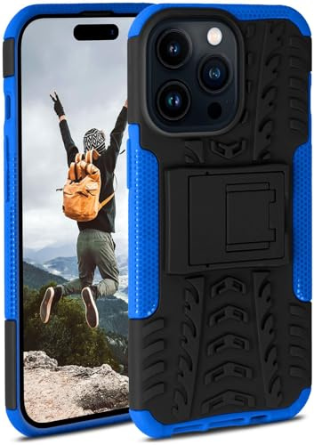 ONEFLOW Tank Case für Apple iPhone 14 Pro Hülle Outdoor, stabile Panzerhülle mit Kamera und Display Schutz, sichere Handyhülle, TPU Handy Schutzhülle mit Ständer, Blau Schwarz