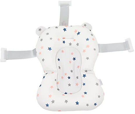 Baby Bath Tub Seat Cushion, Floating Safe Foldable Infant Bathing Support Mat Adjustable Bath Pad Bath Support Seat Shower Mat Infant Newborn Bath Pillow Seat Pad for Bathtub (White Stars)