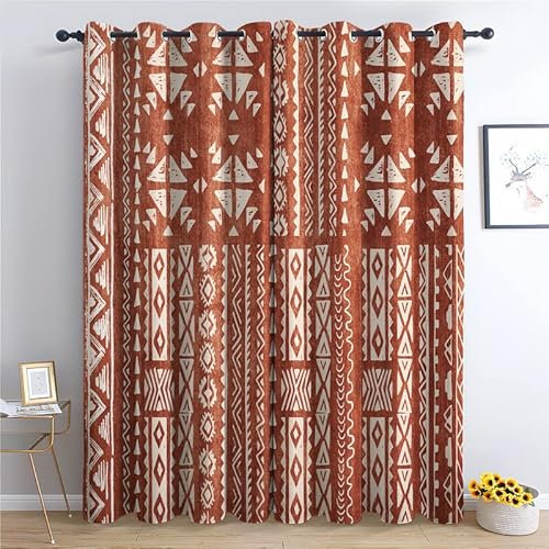 TAKUAN Orientalisch Vorhänge Verdunklung svorhänge mit Muster Ethnisch, Vorhang Blickdicht mit Ösen Gardinen Wohnzimmer Schlafzimmer Kinderzimmer Dekoration 2er Set-175 x 140 (H X B)